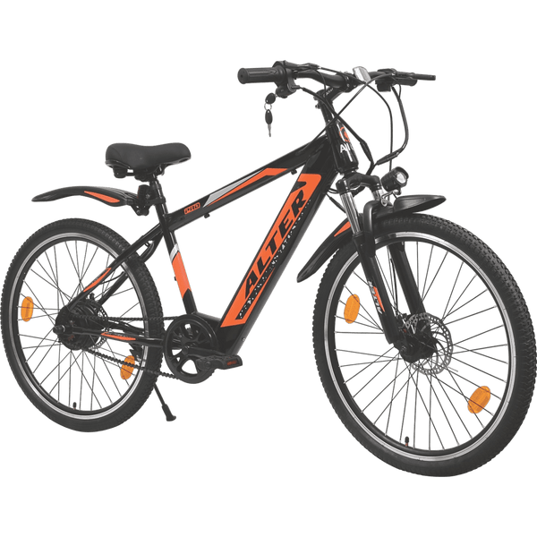 ALTER 26" 013 PRO MODEL ELECTRIC CYCLE | PAS WITH 3 CONTROL MODES | WATERPROOF WIRING | 95% PRE ASSEMBLED WITH CHARGER (BLAZE ORANGE, 10.4AH) - Alter Bikes