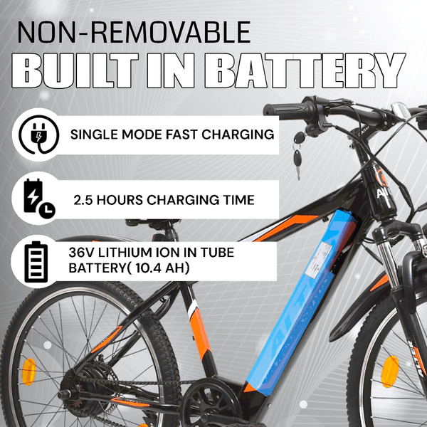 ALTER 26" 013 PRO MODEL ELECTRIC CYCLE | PAS WITH 3 CONTROL MODES | WATERPROOF WIRING | 95% PRE ASSEMBLED WITH CHARGER (BLAZE ORANGE, 10.4AH) - Alter Bikes