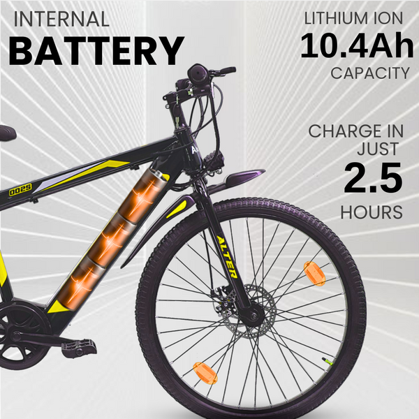 Alter 26" 002S Model Electric Cycle with 36V 250W BLDC HUB Motor | LI-ION BATTERY | 95% PREASSEMBLED with Charger (YELLOW, 10.4AH) Alter Bikes