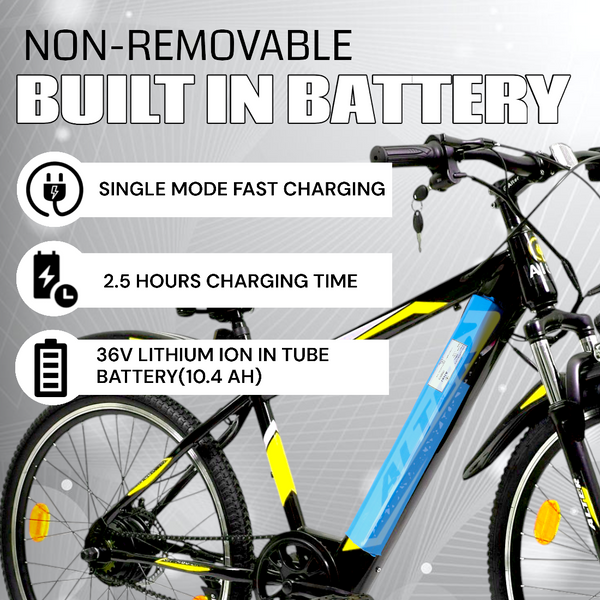ALTER 26" 013 PRO MODEL ELECTRIC CYCLE | PAS WITH 3 CONTROL MODES | WATERPROOF WIRING | 95% PRE ASSEMBLED WITH CHARGER (YELLOW, 10.4AH) Alter Bikes