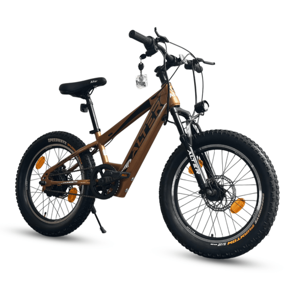 20" HANZOR - X MODEL KIDS ELECTRIC CYCLE WITH 24V 250W BLDC HUB MOTOR, LI - ION INBUILT BATTERY, 95% PRE - ASSEMBLED WITH CHARGER (BRONZE & BLACK) - Alter Bikes