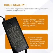 24V 2A (ROUND - PIN) Smart E - Bike Charger with Reverse Polarity Function & Auto cut off Function, Output Voltage / Current: 29.4V - Alter Bikes