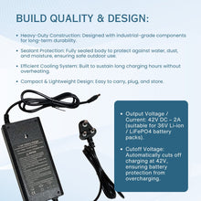 36V 2A (ROUND - PIN) Smart E - Bike Charger with Reverse Polarity Function & Auto cut off Function, Output Voltage / Current: 42V - Alter Bikes