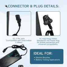 36V 3A (3 - PIN JACK) Smart E - Bike Charger with Reverse Polarity Function & Auto cut off Function, Output Voltage / Current: 42V - Alter Bikes
