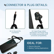 36V 3A (ROUND - PIN) Smart E - Bike Charger with Reverse Polarity Function & Auto cut off Function, Output Voltage / Current: 42V - Alter Bikes