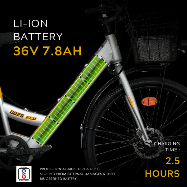 Alter 26" 002S-FLY Model Electric Cycle with 36V 250W BLDC HUB Motor | 95% PREASSEMBLED with Charger (GOLDEN, 7.8 AH) Alter Bikes