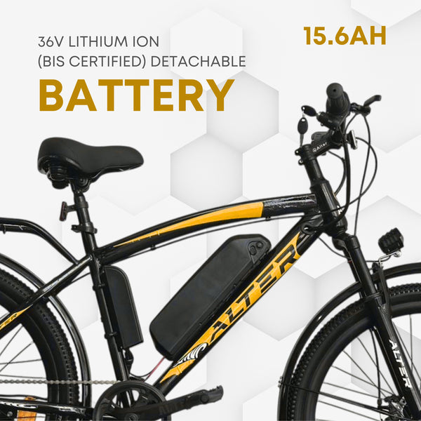 Alter 26" 002S PRO HL-IBC Model Electric Cycle with 36V 250W BLDC HUB Motor | BACK CARRIER | 95% PRE- Assembled with Charger (GOLDEN, 15.6AH)