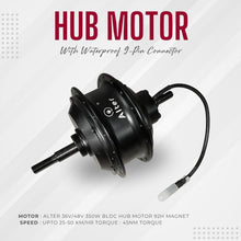ALTER 36V/48V 350W (F-037 PRO) FAT TYRE CYCLE HUB MOTOR KIT , BLACK {KEYLESS START & MOTOR LOCK FUNCTION} Alter Bikes