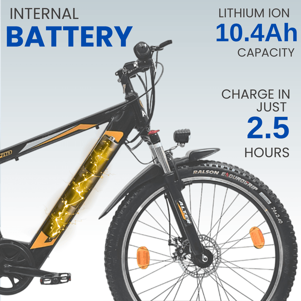 ALTER 26" 001PRO ELECTRIC CYCLE | BLDC HUB MOTOR | LI - ION BATTERY|LCD DISPLAY THROTTLE | 95% PRE - ASSEMBLED WITH CHARGER (GOLDEN, 10.4AH) - Alter Bikes