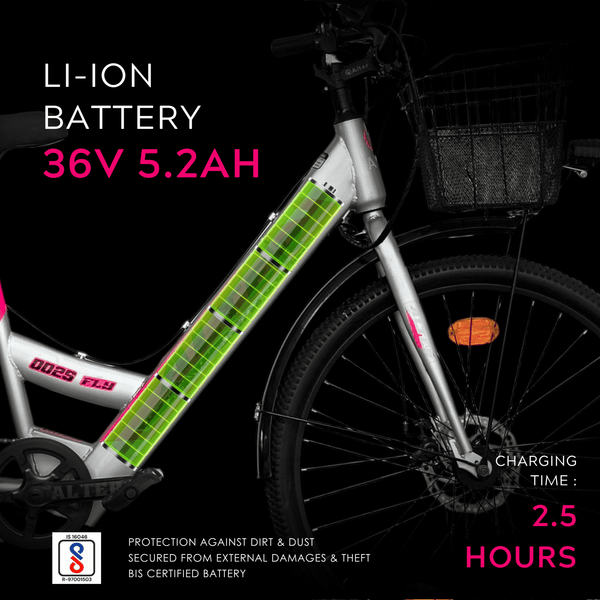 Alter 26" 002S - FLY Model Electric Cycle with 36V 250W BLDC HUB Motor | 95% PREASSEMBLED with Charger (NEON PINK, 5.2AH) - Alter Bikes