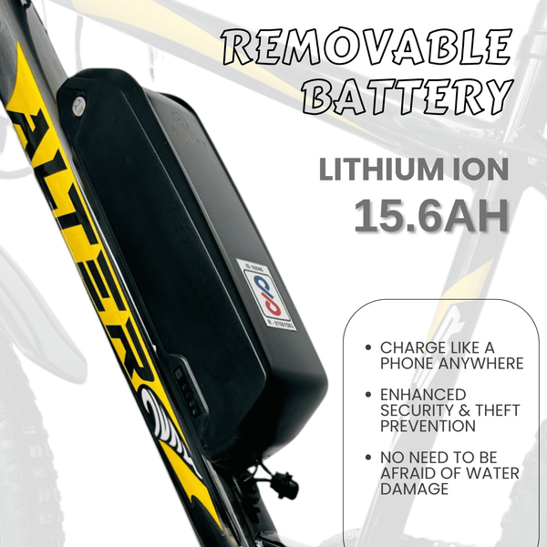 ALTER 26" 003PRO - I MODEL ELECTRIC CYCLE WITH R/L INDICATOR | REMOVABLE LI - ION BATTERY| PAS WITH 5 CONTROL MODE| 95% PRE ASSEMBLED WITH CHARGER (YELLOW, 15.6AH) - Alter Bikes
