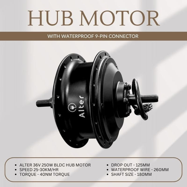 ALTER 36V 250W (002S PRO) CYCLE HUB MOTOR KIT (SINGLE SPEED) - Alter Bikes