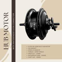 ALTER 36V 250W (014 PRO) CYCLE HUB MOTOR KIT(SINGLE SPEED) {ALL CONNECTORS ARE WATERPOOF} - Alter Bikes