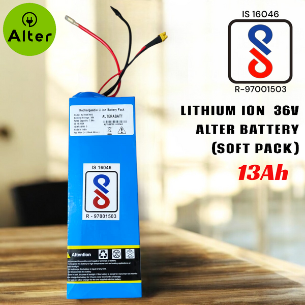 ALTERABATT 36V 13AH LITHIUM ION SOFT PACK {NON REMOVABLE} BATTERY {BIS CERTIFIED} Alter Bikes