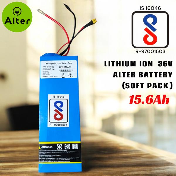 ALTERABATT 36V 15.6AH LITHIUM ION SOFT PACK {NON REMOVABLE} BATTERY {BIS CERTIFIED} Alter Bikes